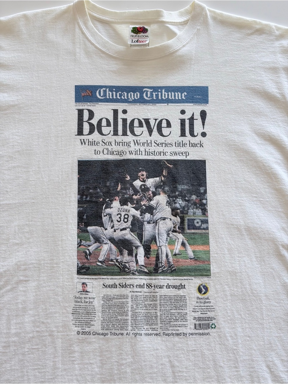 White Sox 2005 Vintage World Series Chicago Tribune 'Believe it!' Graphic Tee LG